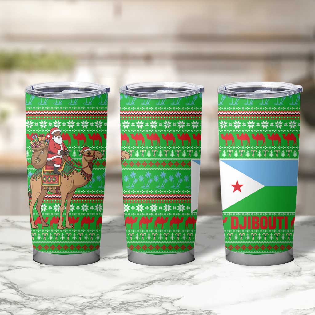 Djibouti Christmas Tumbler Cup Santa Riding Camel Palm Trees Camel - African Pride