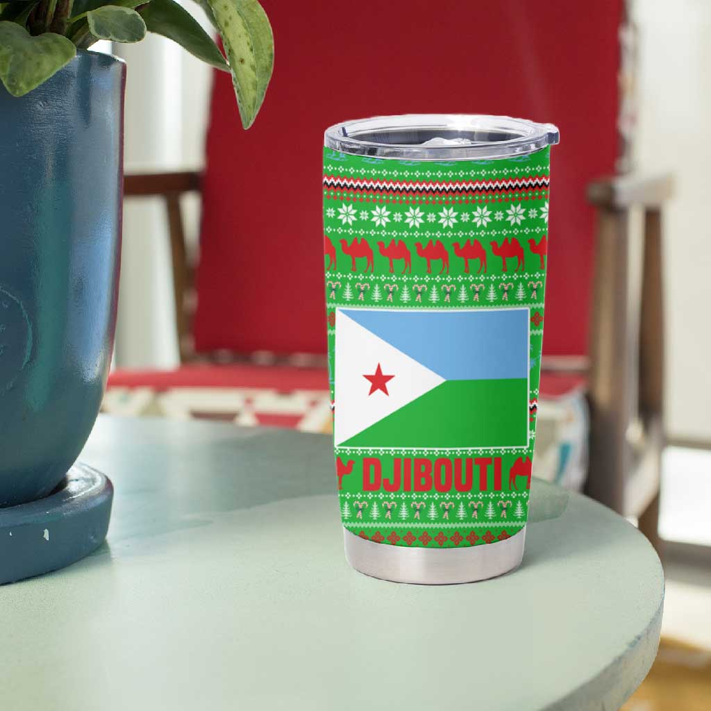 Djibouti Christmas Tumbler Cup Santa Riding Camel Palm Trees Camel - African Pride