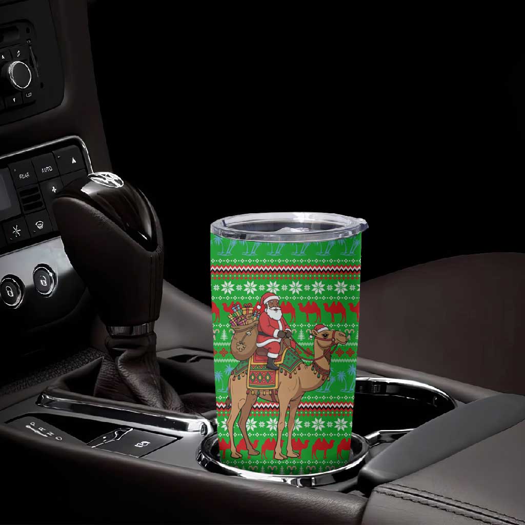 Djibouti Christmas Tumbler Cup Santa Riding Camel Palm Trees Camel - African Pride