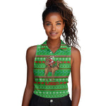 Djibouti Christmas Women Sleeveless Polo Shirt Santa Riding Camel Palm Trees Camel - African Pride