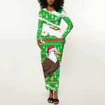 Djibouti Christmas Long Sleeve Bodycon Dress Santa Eagle Doves Trees and Green Snowflake - African Pride