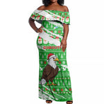 Djibouti Christmas Off Shoulder Maxi Dress Santa Eagle Doves Trees and Green Snowflake - African Pride