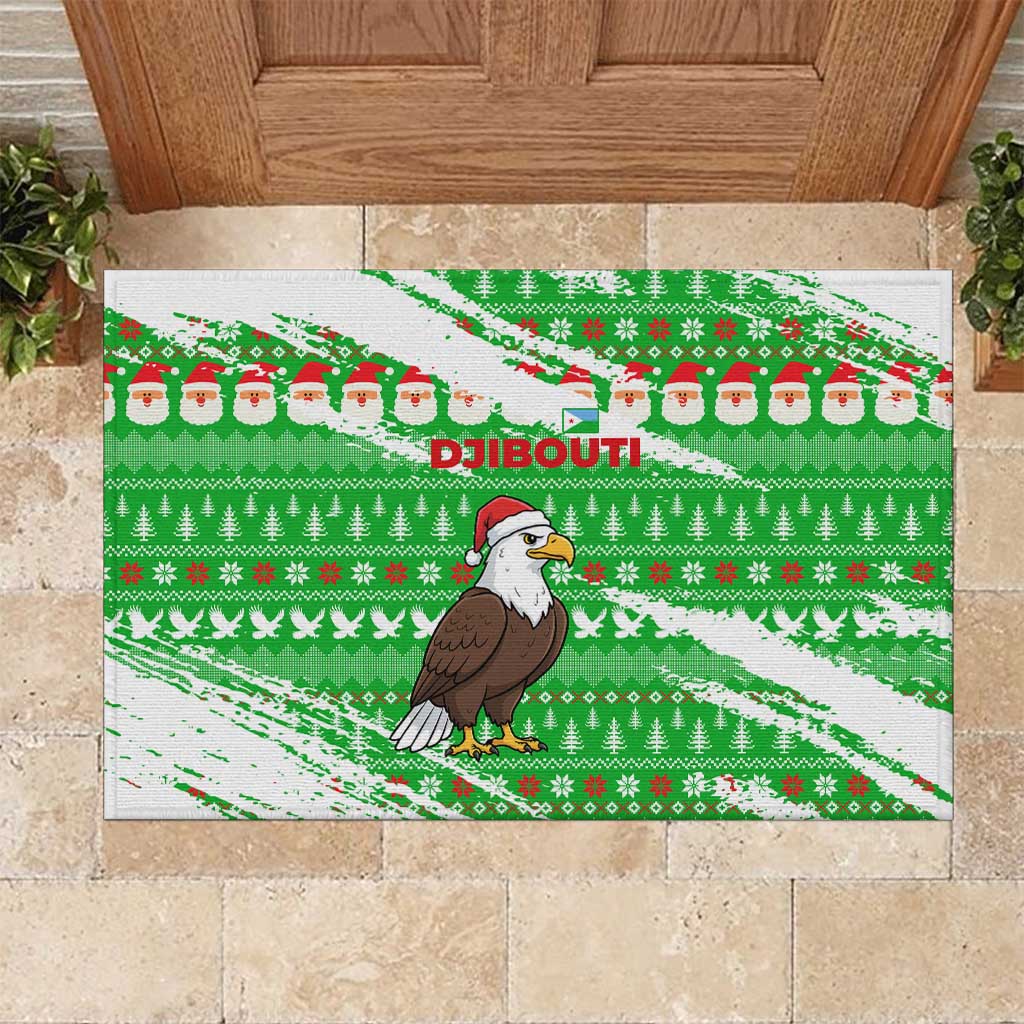 Djibouti Christmas Rubber Doormat Santa Eagle Doves Trees and Green Snowflake - African Pride