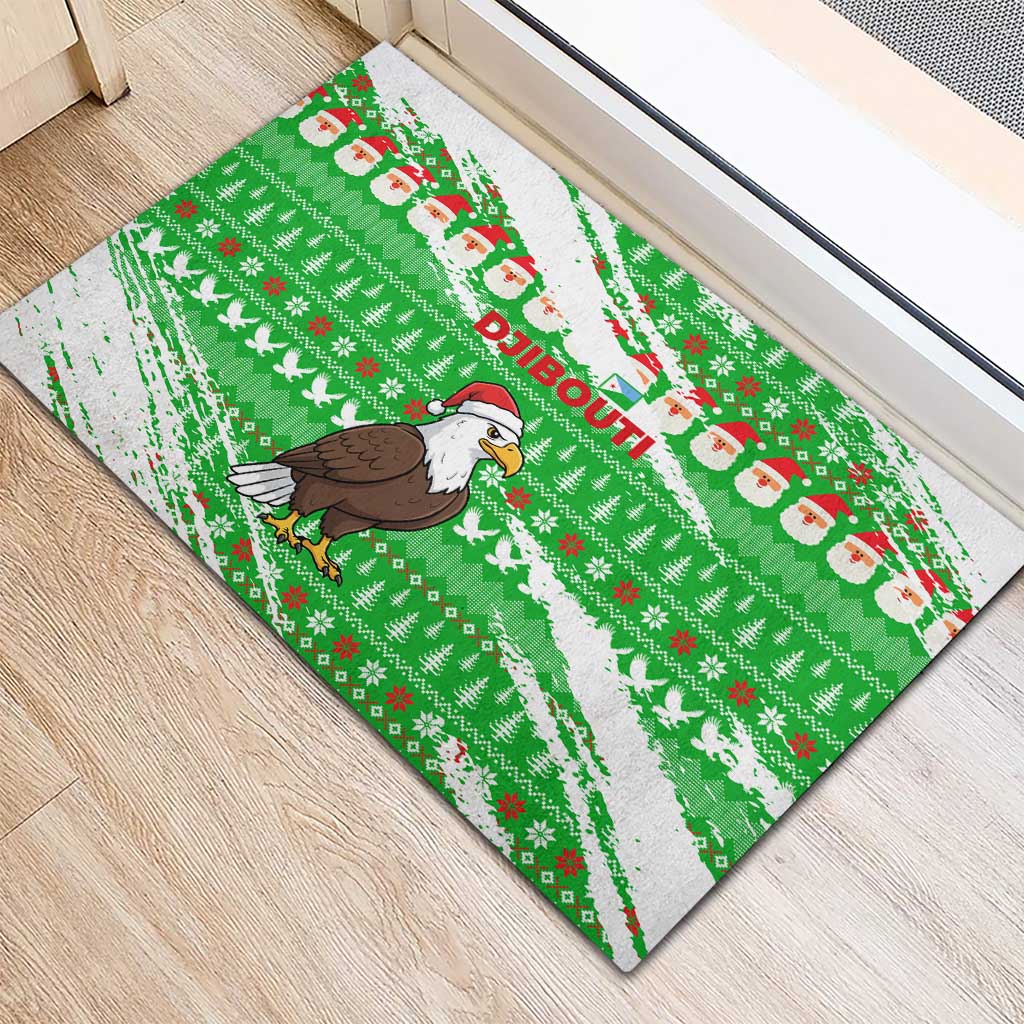 Djibouti Christmas Rubber Doormat Santa Eagle Doves Trees and Green Snowflake - African Pride