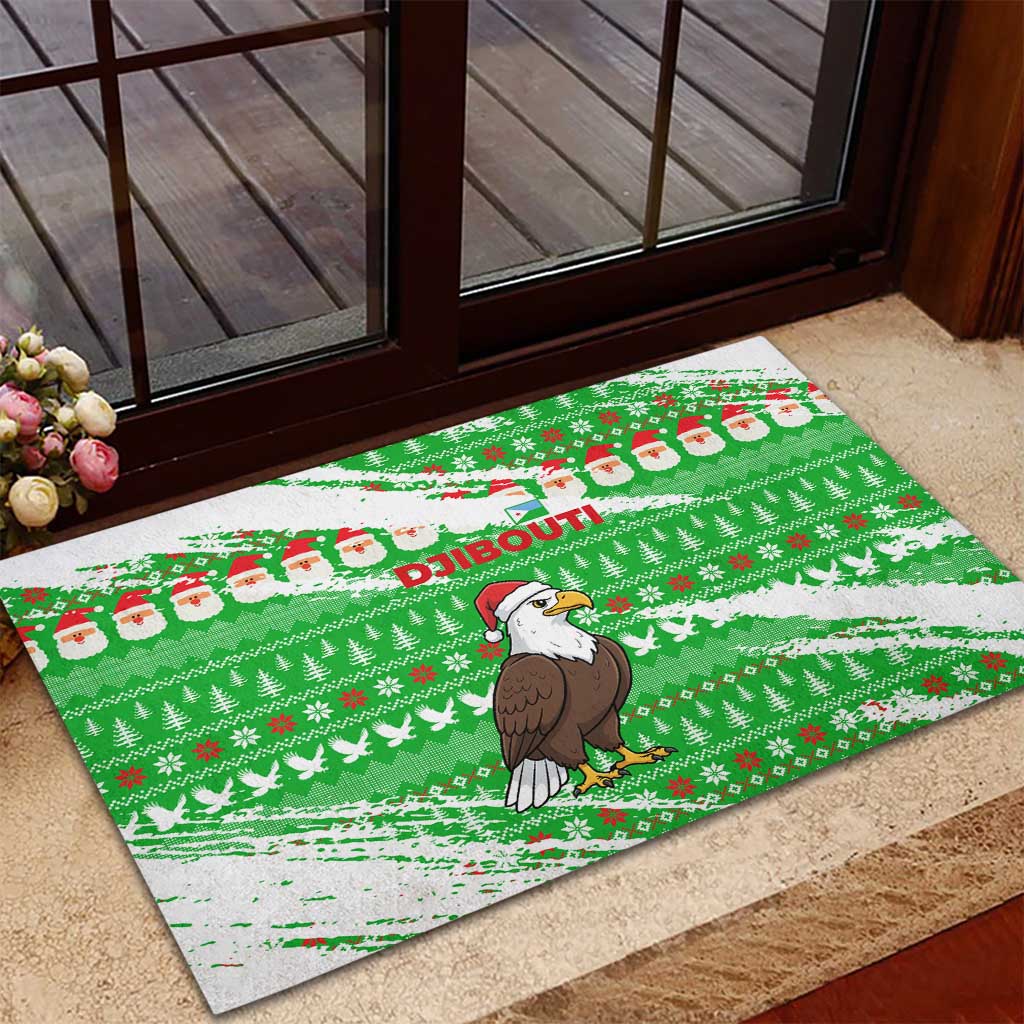 Djibouti Christmas Rubber Doormat Santa Eagle Doves Trees and Green Snowflake - African Pride