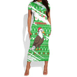 Djibouti Christmas Short Sleeve Bodycon Dress Santa Eagle Doves Trees and Green Snowflake - African Pride