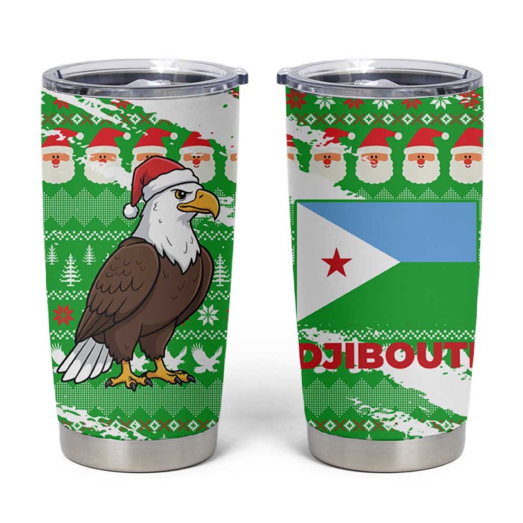Djibouti Christmas Tumbler Cup Santa Eagle Doves Trees and Green Snowflake - African Pride