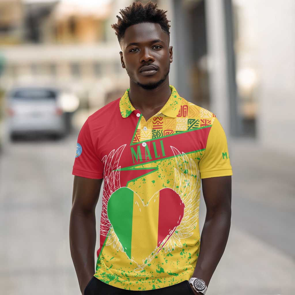 Mali in My Heart Polo Shirt Map with National Flag Colors