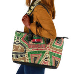 Darfur Sudan Leather Tote Bag Red Green Beige Tribal Pattern - African Pride