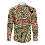 Darfur Sudan Long Sleeve Button Shirt Red Green Beige Tribal Pattern - African Pride