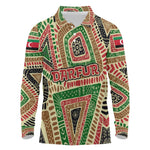 Darfur Sudan Long Sleeve Polo Shirt Red Green Beige Tribal Pattern - African Pride