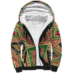 Darfur Sudan Sherpa Hoodie Red Green Beige Tribal Pattern - African Pride