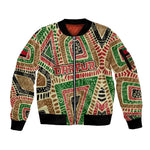 Darfur Sudan Sleeve Zip Bomber Jacket Red Green Beige Tribal Pattern - African Pride