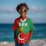 Darfur Sudan Kid Hawaiian Shirt Red Green Yellow Crescent Star - African Pride