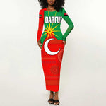 Darfur Sudan Long Sleeve Bodycon Dress Red Green Yellow Crescent Star - African Pride