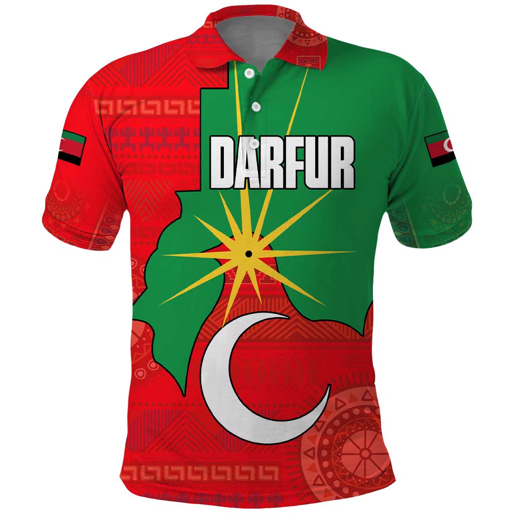 Darfur Sudan Polo Shirt Red Green Yellow Crescent Star - African Pride