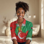 Darfur Sudan Women Casual Shirt Red Green Yellow Crescent Star - African Pride