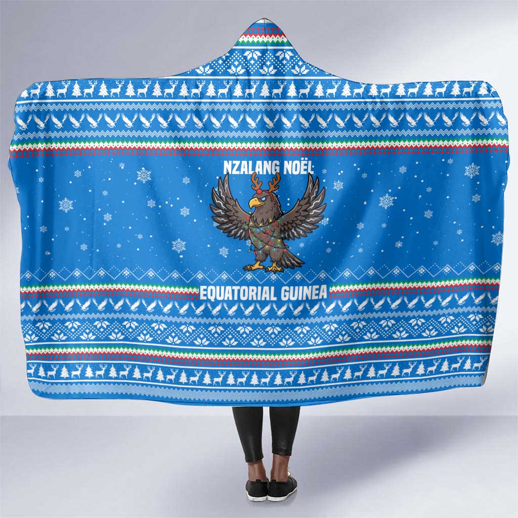 Equatorial Guinea Christmas Hooded Blanket Nzalang Noel Eagle Flag Snowflakes - African Pride