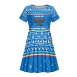 Equatorial Guinea Christmas Kid Short Sleeve Dress Nzalang Noel Eagle Flag Snowflakes - African Pride