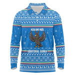 Equatorial Guinea Christmas Long Sleeve Polo Shirt Nzalang Noel Eagle Flag Snowflakes - African Pride