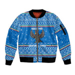 Equatorial Guinea Christmas Sleeve Zip Bomber Jacket Nzalang Noel Eagle Flag Snowflakes - African Pride