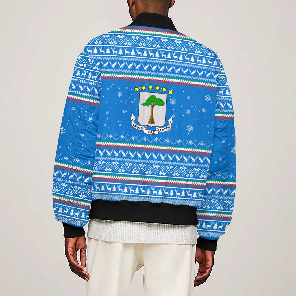 Equatorial Guinea Christmas Sleeve Zip Bomber Jacket Nzalang Noel Eagle Flag Snowflakes - African Pride