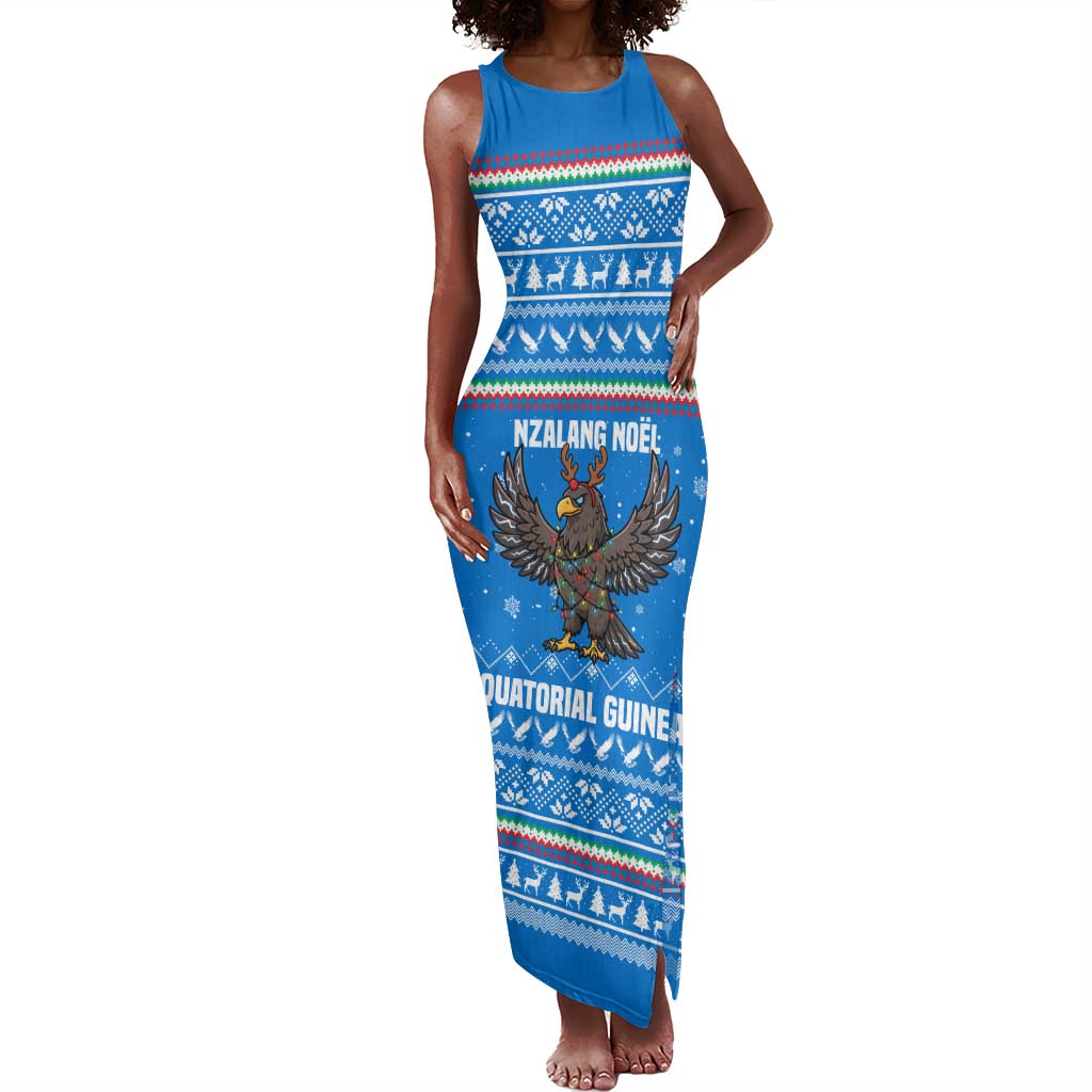 Equatorial Guinea Christmas Tank Maxi Dress Nzalang Noel Eagle Flag Snowflakes - African Pride