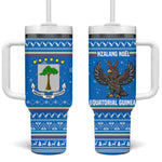 Equatorial Guinea Christmas Tumbler With Handle Nzalang Noel Eagle Flag Snowflakes - African Pride