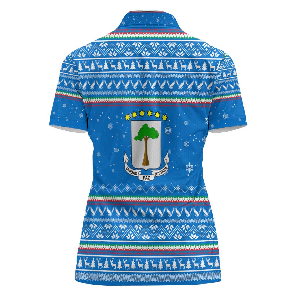 Equatorial Guinea Christmas Women Polo Shirt Nzalang Noel Eagle Flag Snowflakes - African Pride