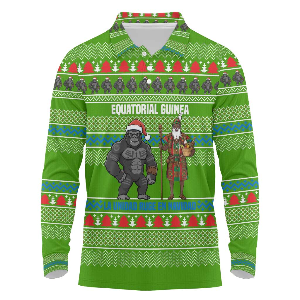 Equatorial Guinea Christmas Long Sleeve Polo Shirt Santa Gorilla Gift Basket - African Pride