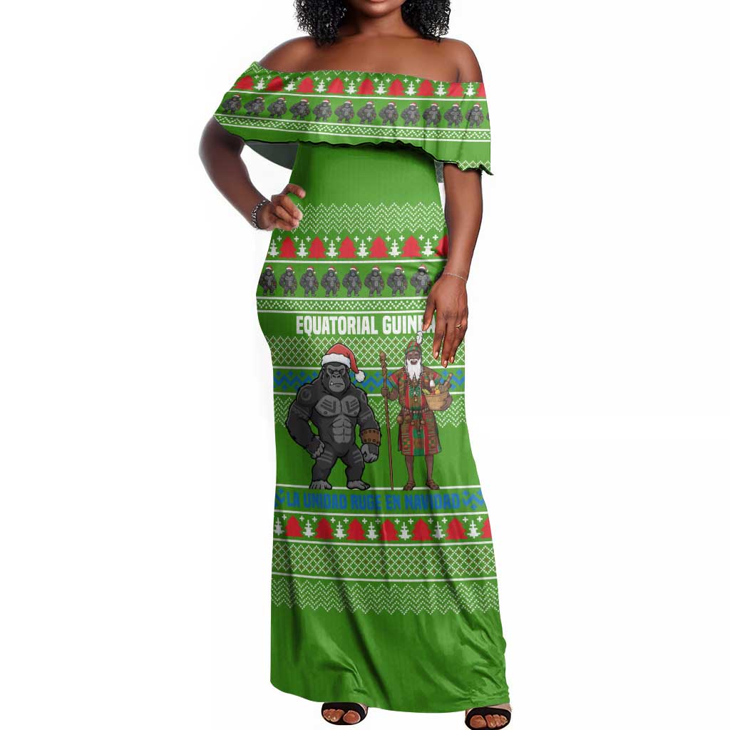 Equatorial Guinea Christmas Off Shoulder Maxi Dress Santa Gorilla Gift Basket - African Pride