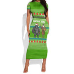 Equatorial Guinea Christmas Short Sleeve Bodycon Dress Santa Gorilla Gift Basket - African Pride