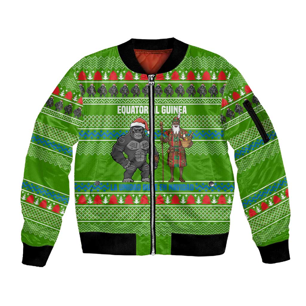 Equatorial Guinea Christmas Sleeve Zip Bomber Jacket Santa Gorilla Gift Basket - African Pride