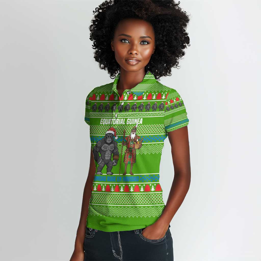 Equatorial Guinea Christmas Women Polo Shirt Santa Gorilla Gift Basket - African Pride