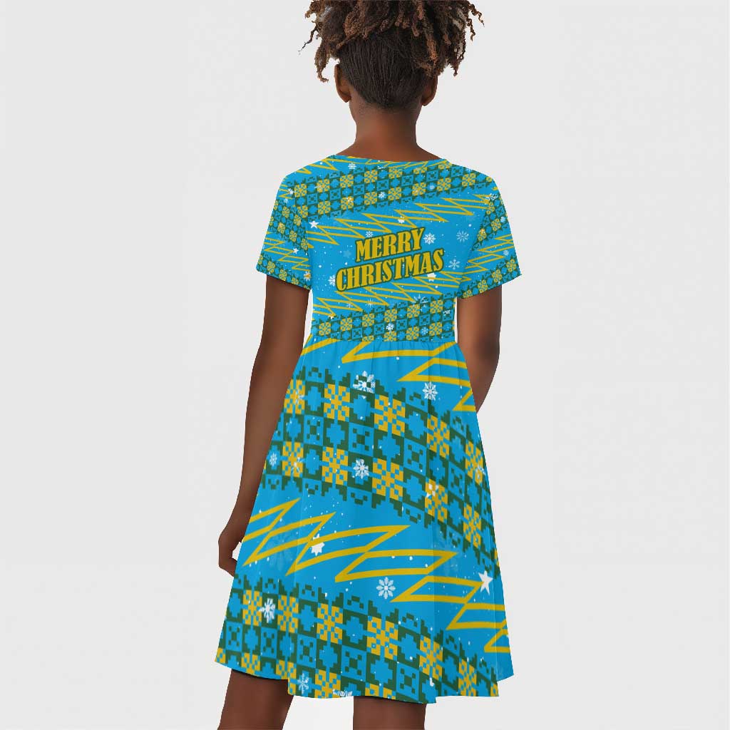 Rwanda Christmas Kid Short Sleeve Dress Festive Geometric Motifs and Bold Typography - African Pride