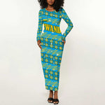 Rwanda Christmas Long Sleeve Bodycon Dress Festive Geometric Motifs and Bold Typography - African Pride