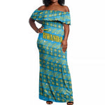 Rwanda Christmas Off Shoulder Maxi Dress Festive Geometric Motifs and Bold Typography - African Pride
