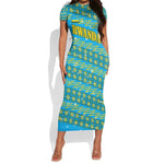 Rwanda Christmas Short Sleeve Bodycon Dress Festive Geometric Motifs and Bold Typography - African Pride