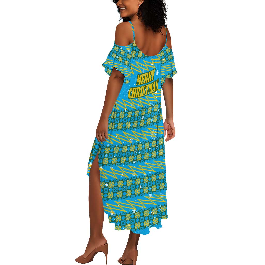 Rwanda Christmas Summer Maxi Dress Festive Geometric Motifs and Bold Typography - African Pride