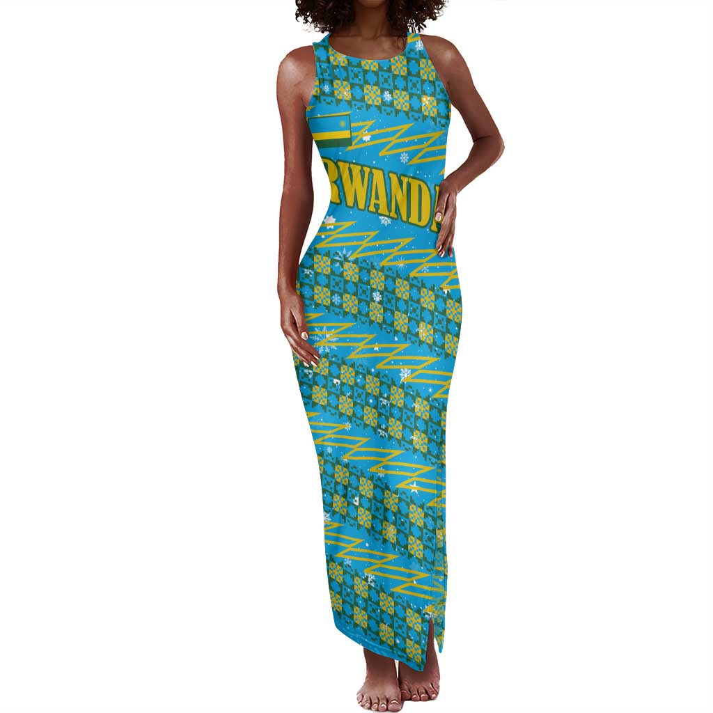 Rwanda Christmas Tank Maxi Dress Festive Geometric Motifs and Bold Typography - African Pride