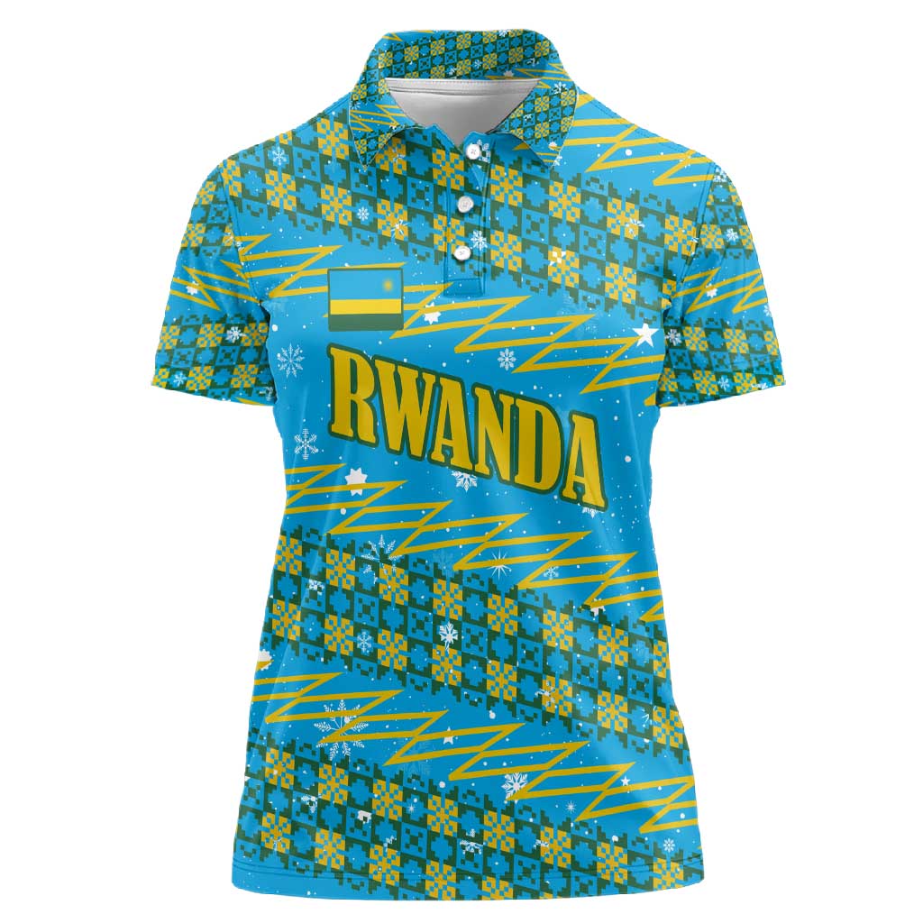 Rwanda Christmas Women Polo Shirt Festive Geometric Motifs and Bold Typography - African Pride