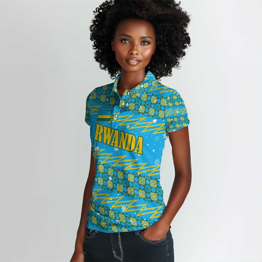 Rwanda Christmas Women Polo Shirt Festive Geometric Motifs and Bold Typography - African Pride