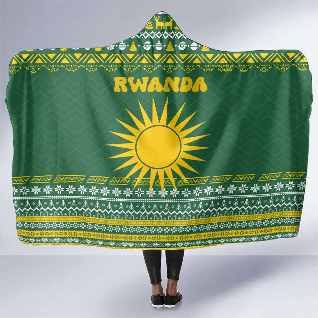 Rwanda Christmas Hooded Blanket National Emblem and Radiant Sun Motif - African Pride