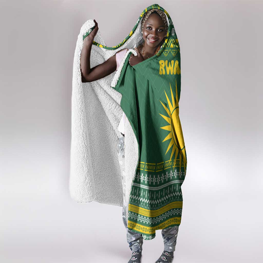 Rwanda Christmas Hooded Blanket National Emblem and Radiant Sun Motif - African Pride