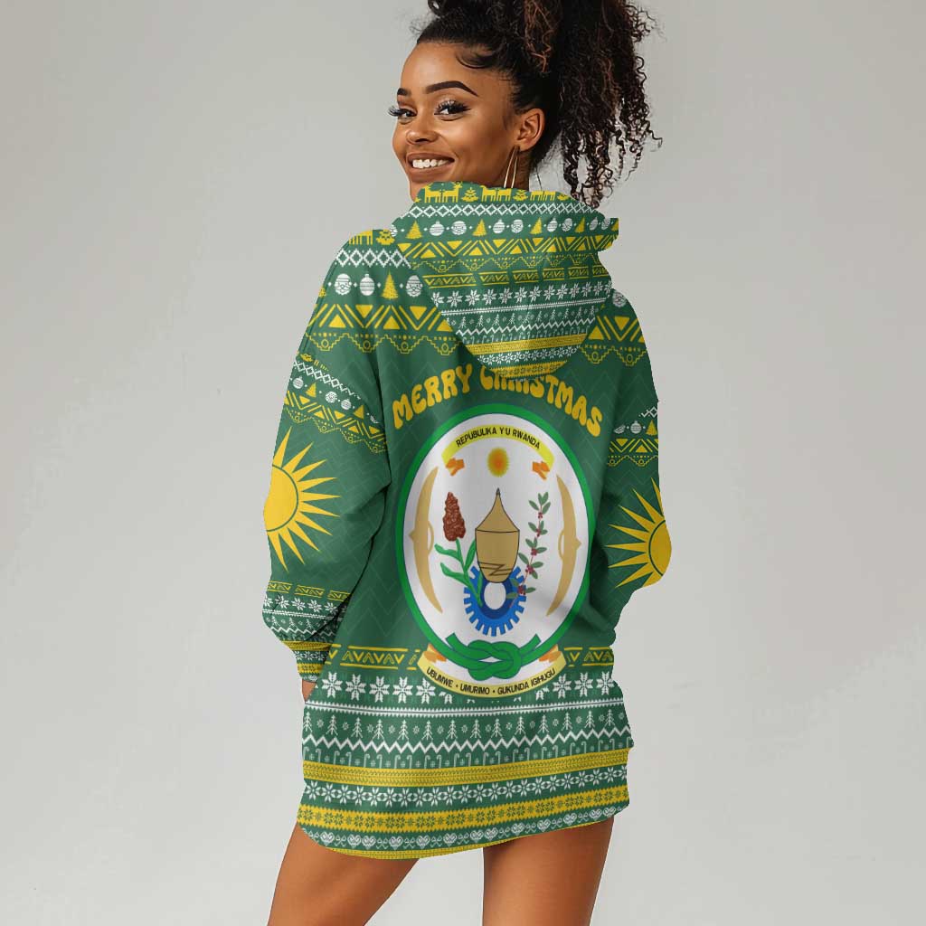 Rwanda Christmas Hoodie Dress National Emblem and Radiant Sun Motif - African Pride