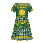 Rwanda Christmas Kid Short Sleeve Dress National Emblem and Radiant Sun Motif - African Pride