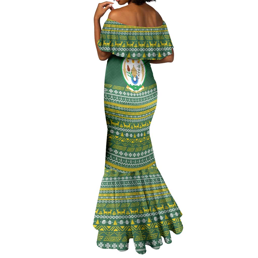 Rwanda Christmas Mermaid Dress National Emblem and Radiant Sun Motif - African Pride