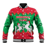 Christmas Burkina Faso Baseball Jacket Snowflake Horses and Coat of Arms - African Pride