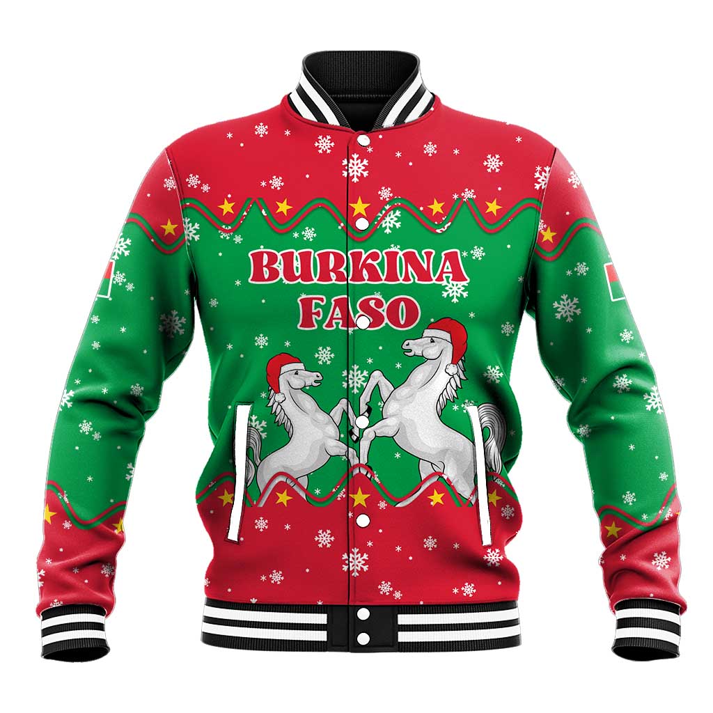 Christmas Burkina Faso Baseball Jacket Snowflake Horses and Coat of Arms - African Pride