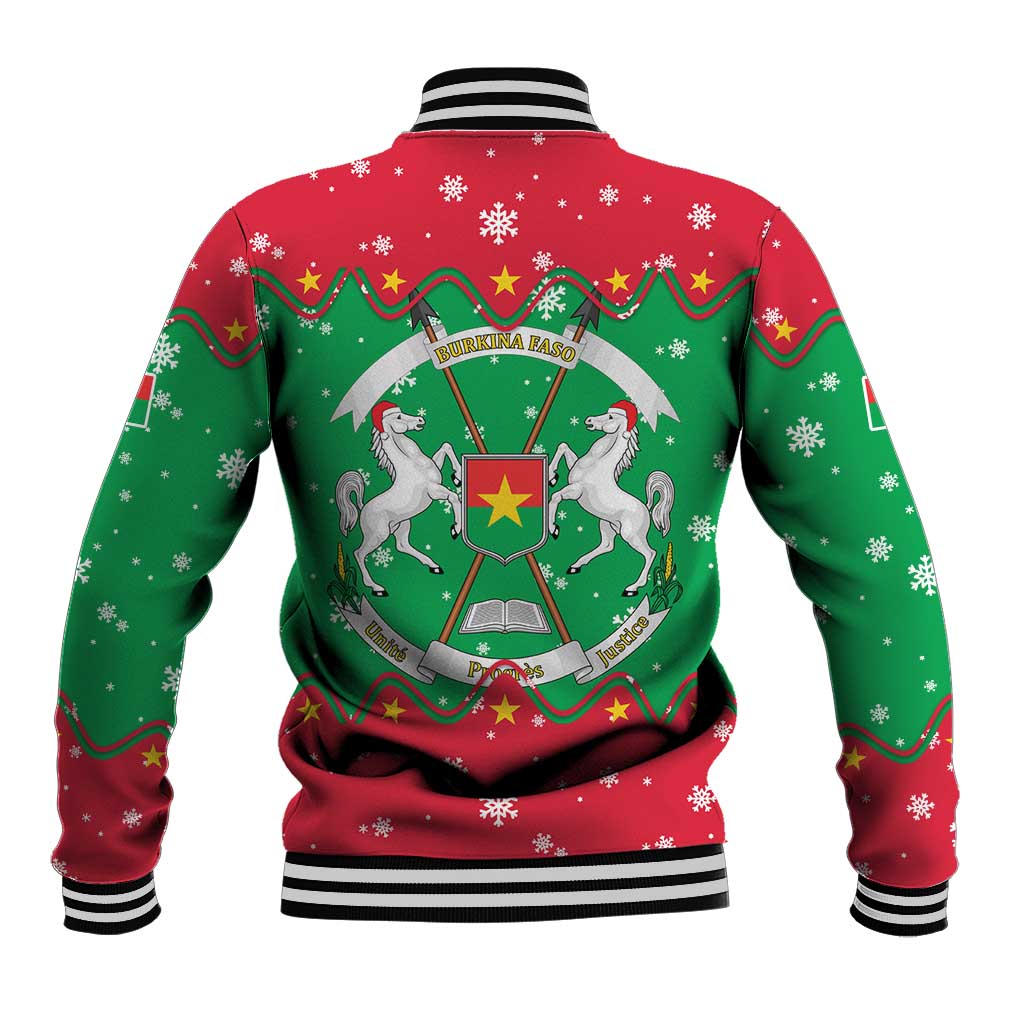 Christmas Burkina Faso Baseball Jacket Snowflake Horses and Coat of Arms - African Pride